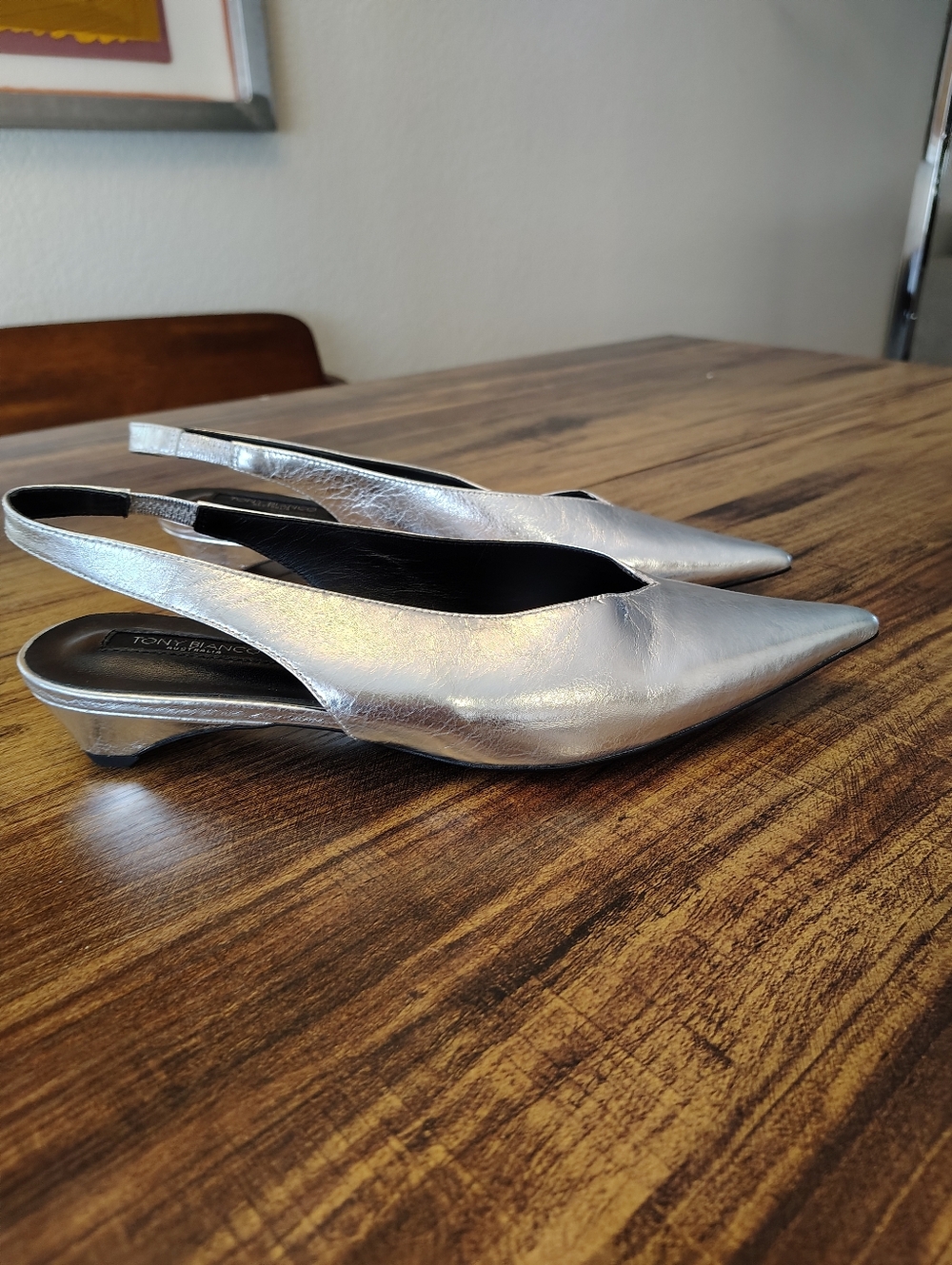 Tony Bianco Hi Shine Leather Heels 8.5 Revolve Slingback Heels Silver